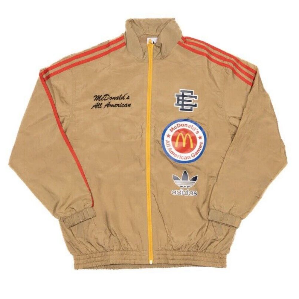 adidas Tan Track Jacket with Red Stripes and Yellow Zipper